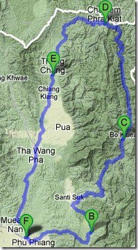 Nan to the Laos border and back map