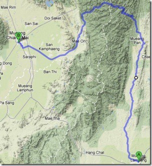 Lampang to Chiang Mai map
