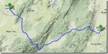 Phrae to Lampang map