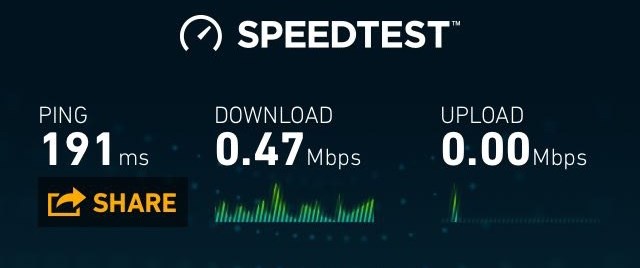 Tongatapu speed test, showing 0.47Mbps download and 0.00 upload