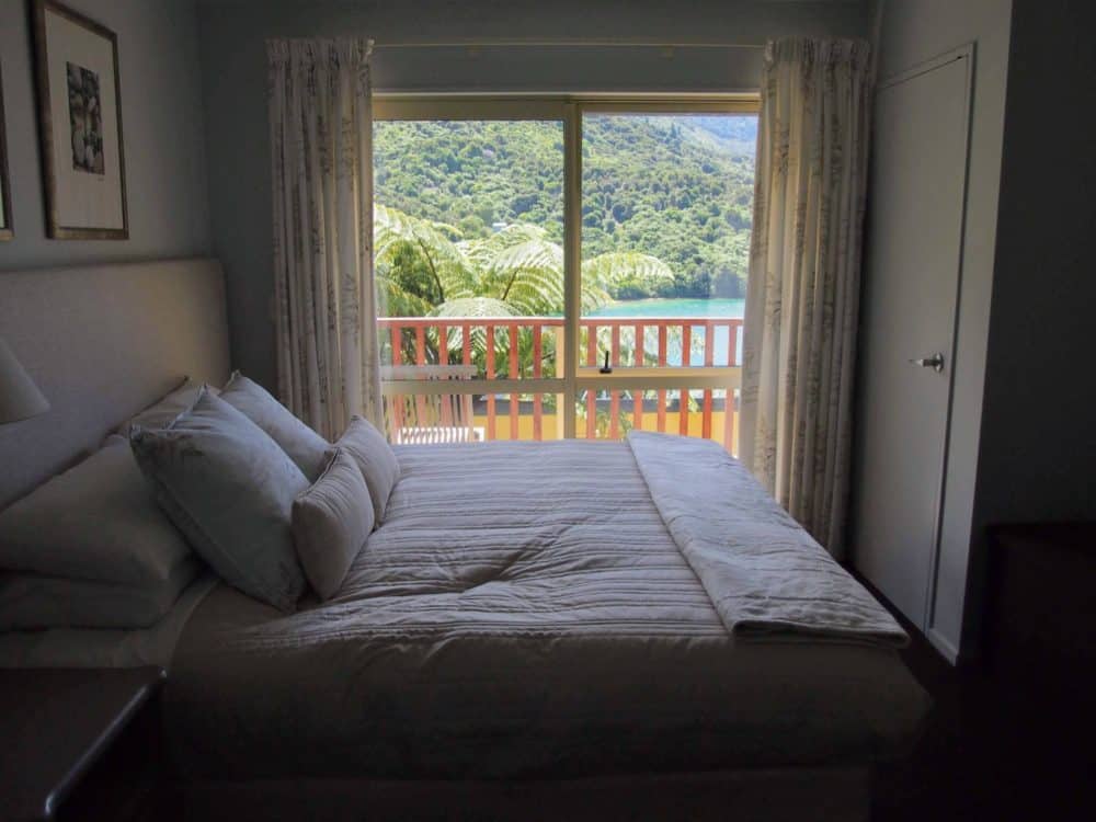 Bed in Punga Cove Resort, Queen Charlotte Track