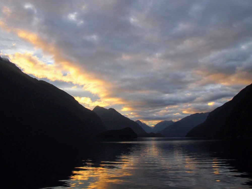 View of Doubtful Sound, New Zealand, at sunrise