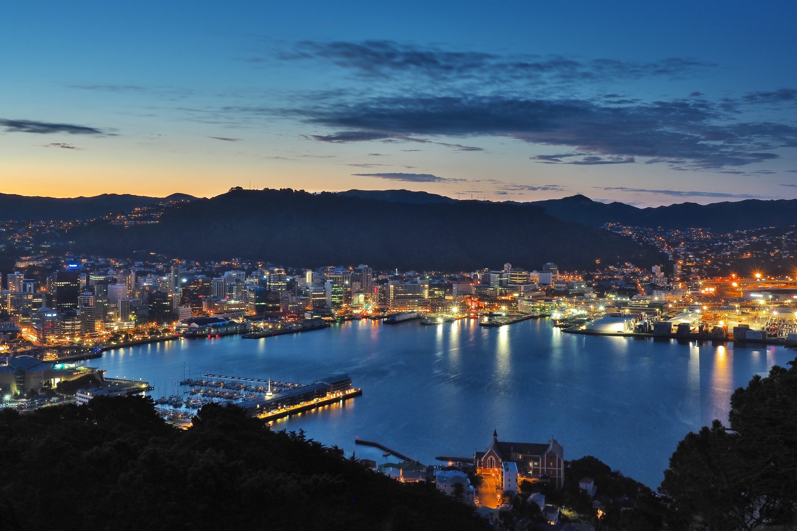 View of city of Wellington, New Zealand at night, taken from Mount Victoria