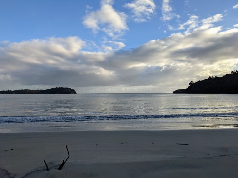 View from beach out over ocean, Stewart Island, New Zealand