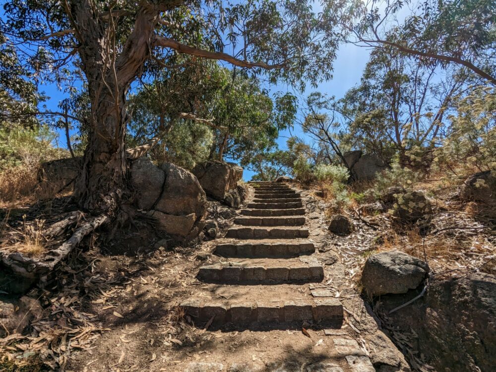 Steps on the Flinders Peak Walk, You Yangs Regional Park, Victoria, Australia