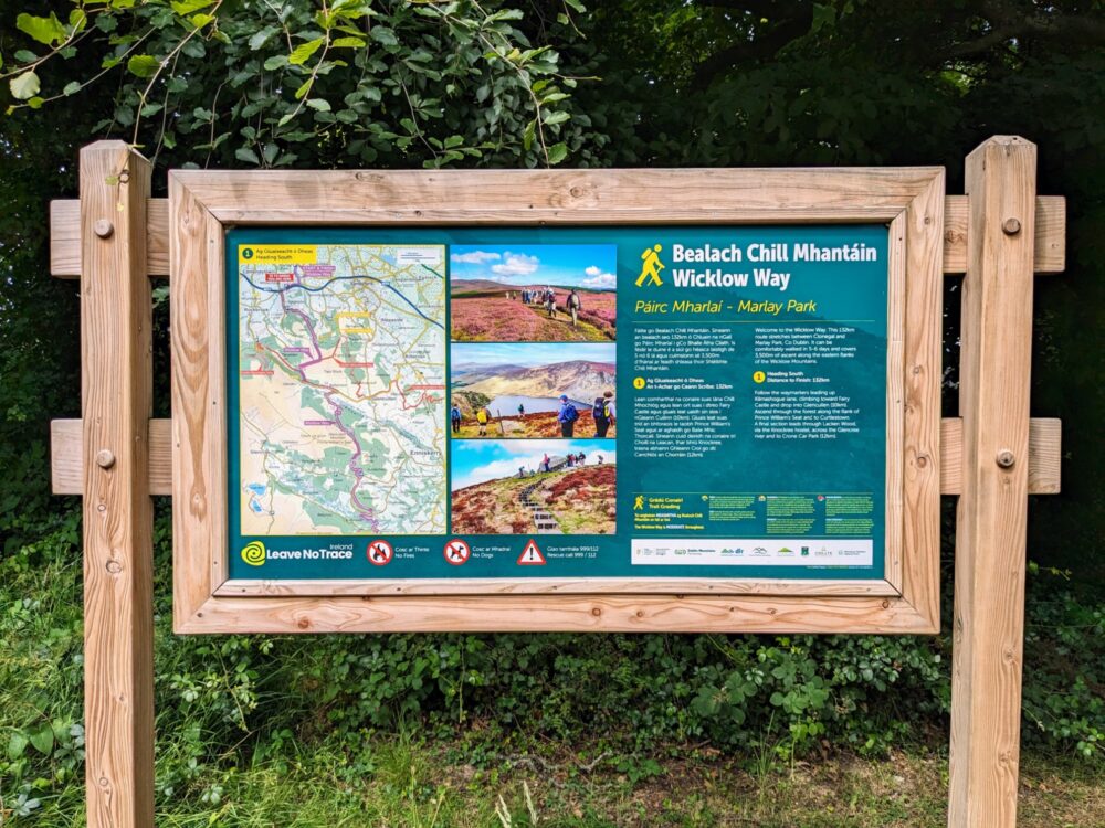 Signboard near the start/end of the Wicklow Way in Marlay Park on the outskirts of Dublin