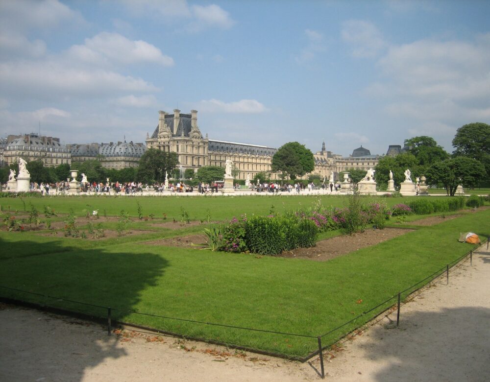 Tuileries Gardens in Paris, looking towards the Louvre